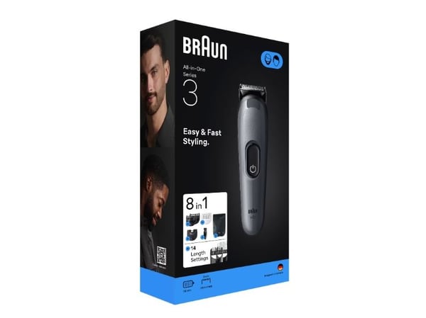 Braun AIO3540, musta, harmaa, 0,5 mm, 2,1 cm, parta, korva, kulmakarvat, kasvot, viikset, nenä, akku, 50 min.