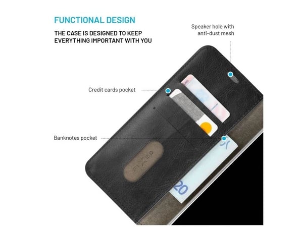 FIXED Opus - Lommebok for mobiltelefon - syntetisk skinn - svart - for Apple iPhone 16 Pro