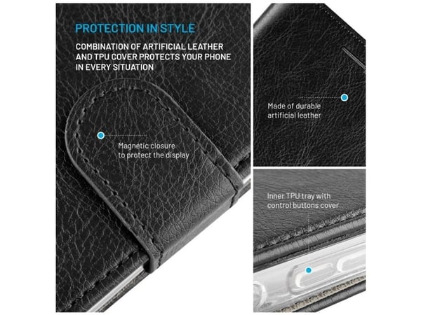 FIXED Opus - Lommebok for mobiltelefon - syntetisk skinn - svart - for Apple iPhone 16 Pro