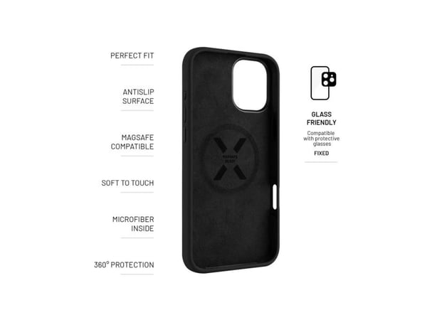 Kotelo Fixed Fixed | MagFlow | Takakuori | Apple | iPhone 16 Plus | Silikoni | Musta | Musta