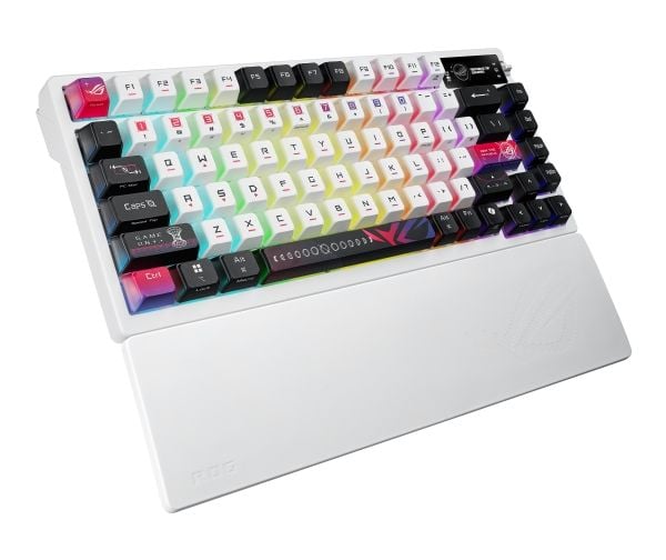 ASUS ROG Azoth X, 75%, Ledning & Trådløs, USB + RF Wireless + Bluetooth, Mekanisk nøkkelbryter, RGB LED, Sort, Hvit