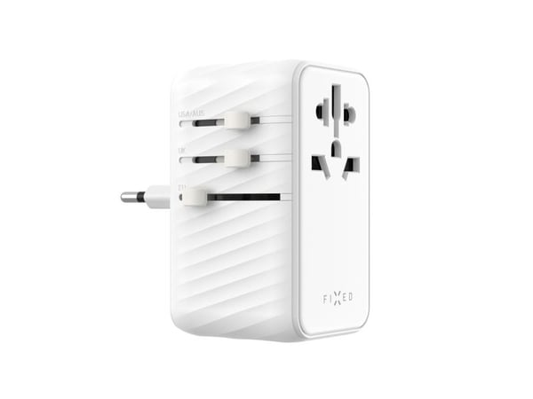 FIXED Voyager - Strømadapter - GaN - 85 watt - 10 A - PD 3.0 - 5 utgangskontakter (4 x USB-C, USB-type A) - hvit
