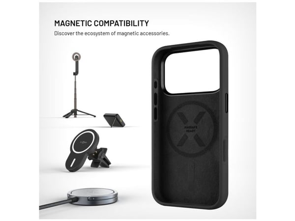 Fixed MagFlow - Baksidedeksel for mobiltelefon - MagSafe-samsvar - væskesilikon - svart - for Apple iPhone 17 Pro