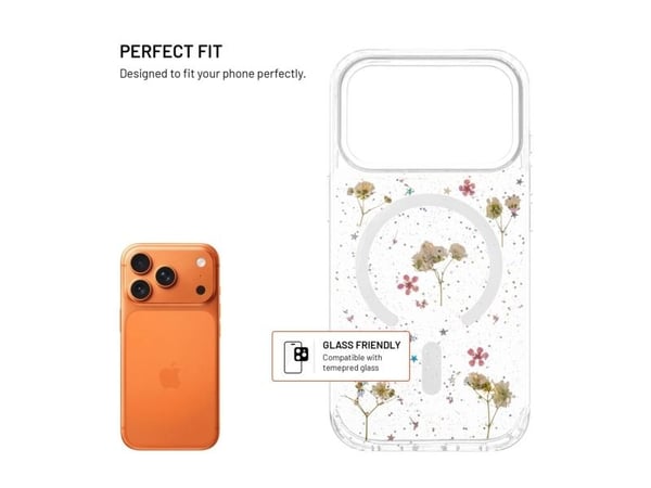 FIXED MagBloom - Baksidedeksel - med MagSafe - termoplast-polyuretan (TPU), polykarbonat (PC) - blush plum - Flowers - for Apple iPhone 17 Pro