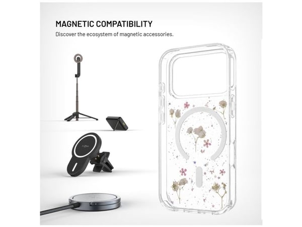 FIXED MagBloom - Baksidedeksel - med MagSafe - termoplast-polyuretan (TPU), polykarbonat (PC) - blush plum - Flowers - for Apple iPhone 17 Pro