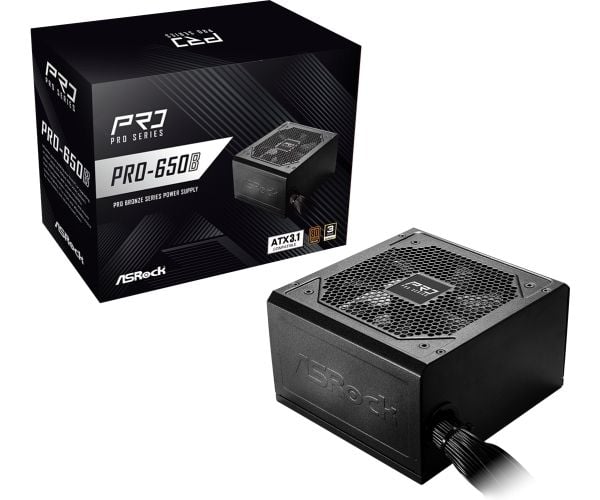 Asrock PRO-650B, 650 W, 100 - 240 V, 50/60 hz, 10 - 5 A, 54,1 A, Överspänning, Kortslutning, Överspänning, Underspänning, Överhettning, Överbelastning