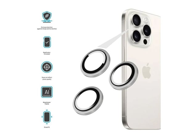 FIXED FIXGC2-1202-SL, Apple, iPhone 15 Pro/15 Pro Max, Reptålig, Smutsavvisande, Transparent, Silver, 3 styck