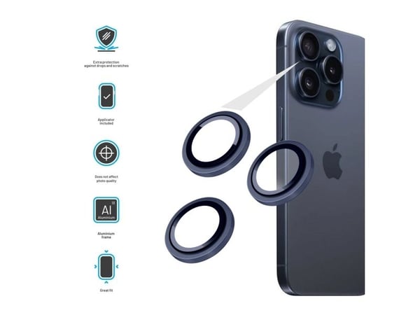 FIXED FIXGC2-1202-DRBL, Apple, iPhone 15 Pro/15 Pro Max, Ripebestandig, Skittbestandig, Gjennomsiktig, Mørkeblå, 3 stykker