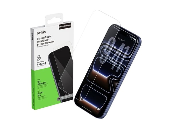Belkin ScreenForce InvisiGlass - Skjermbeskyttelse for mobiltelefon - 2.5D - glass - blank - for Apple iPhone 17 Pro Max