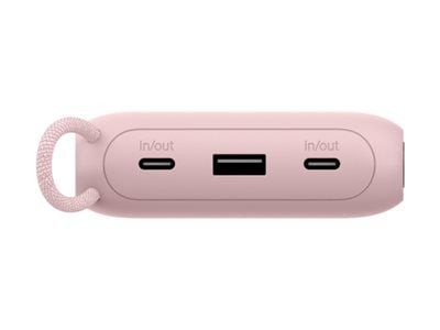 Belkin BoostCharge - Powerbank - näytöllä - 20000 mAh - 20 Watt - PD - 3 lähtöliitäntää (2 x USB-C, USB) - kaapelissa: USB-C - vaaleanpunainen väri