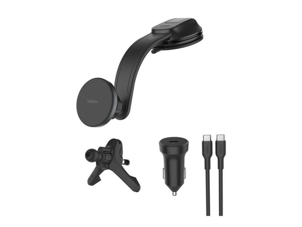 Belkin BoostCharge - Trådløs ladeholder for bil - magnetic, with air vent & dash mount + bilstrømadapter - 15 watt - svart