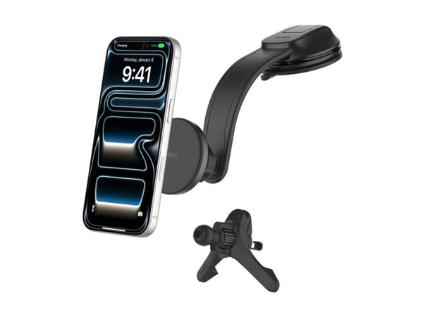Belkin BoostCharge - Trådløs ladeholder for bil - magnetic, with air vent & dash mount + bilstrømadapter - 15 watt - svart