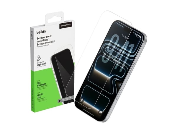 Belkin ScreenForce InvisiGlass, Apple, iPhone 17 Pro, Pudotuksenkestävä, Läpinäkyvä, 1 kpl