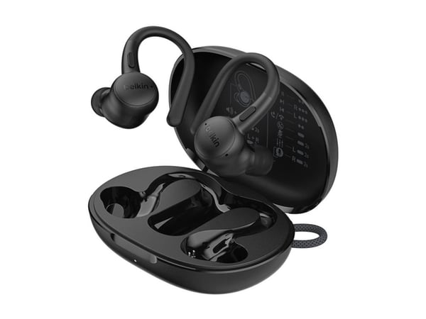 Belkin SoundForm ActiveFit - True wireless-hodetelefoner med mikrofon - ørepropp - over-øret-montering - Bluetooth - svart