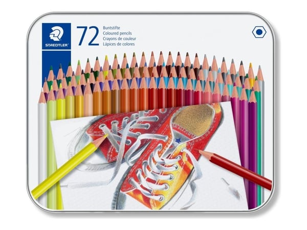 Fargeblyant STAEDTLER® 175 M72 sekskantet - med 72 stk. ass. farger i metallboks