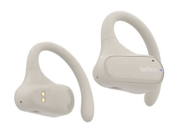 Belkin SoundForm ClearFit - True wireless-hodetelefoner med mikrofon - åpent øre - over-øret-montering - Bluetooth - sand