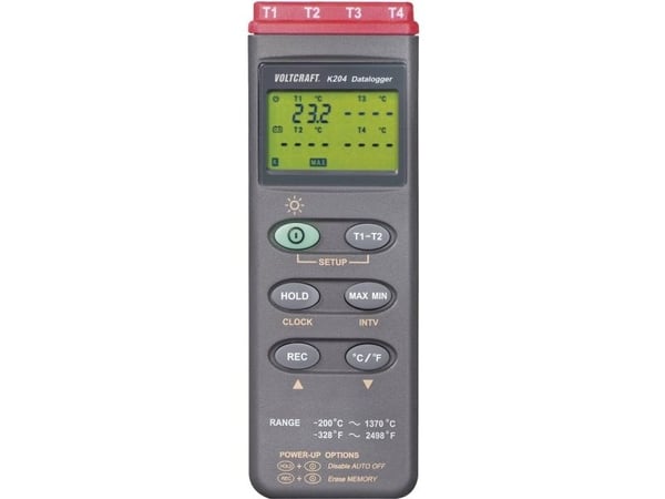 VOLTCRAFT K204 temperaturmåleutstyr kalibrert (ISO) -200 til +1370 °C, sensortype K, dataloggerfunksjon