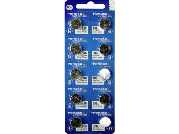 Renata knappcelle 386 sølvoksid 1,55 V 130 mAh 10-pk SR43W High Drain