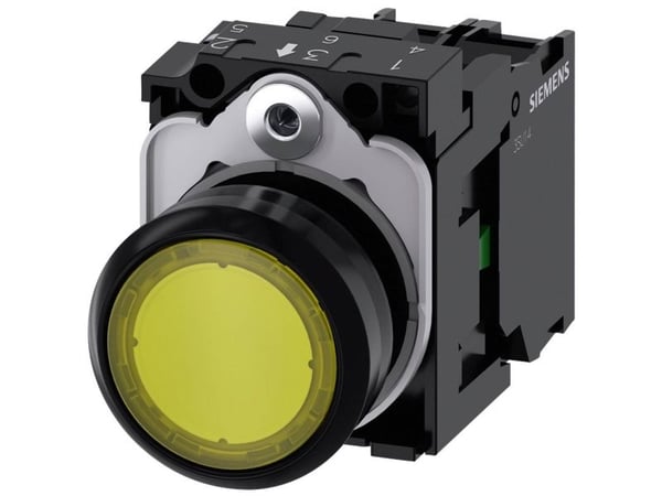 Lystrykknap 22 mm rund plastik gul