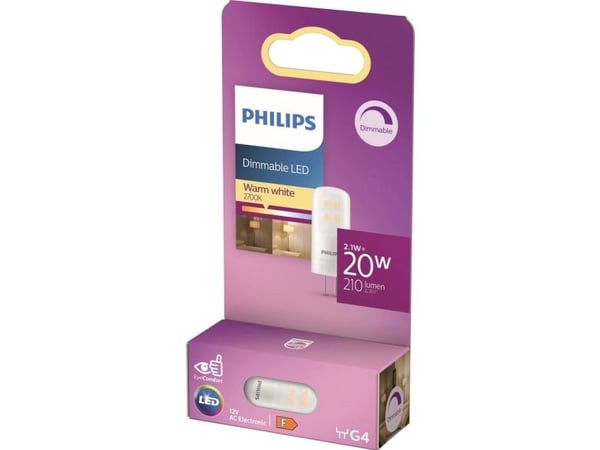 Philips CorePro - LED-lyspære - form: kapsel - mattslipt finish - G4 - 2.1 W (ekvivalent 20 W) - klasse F - varmt hvitt lys - 2700 K