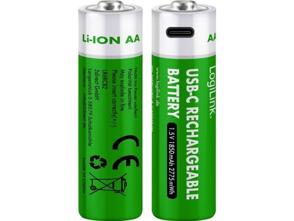 LogiLink LR6RCB2 oppladbare AA-batterier litium 1850 mAh 1.5 V 2 stk