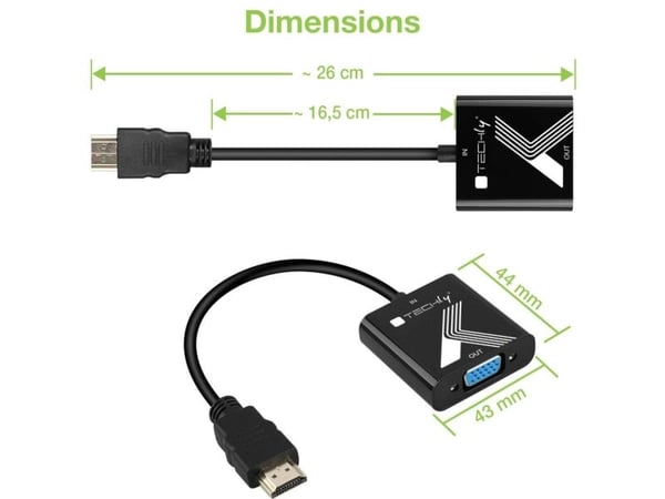 Techly IDATA HDMI-VGA2AP, Sort, 0,1 m, CE, FCC, RoHS, 1920 x 1200 piksler, 480p, 576p, 720p, 1080p, 8 bit