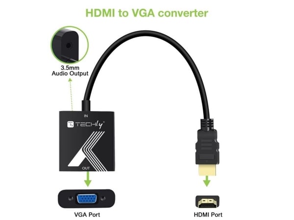 Techly IDATA HDMI-VGA2AP, Sort, 0,1 m, CE, FCC, RoHS, 1920 x 1200 piksler, 480p, 576p, 720p, 1080p, 8 bit