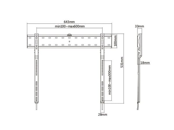 Techly ICA-PLB 736F, 109,2 cm (43"), 2,03 m (80"), 200 x 200 mm, 600 x 300 mm, Plast, Stål, Sort