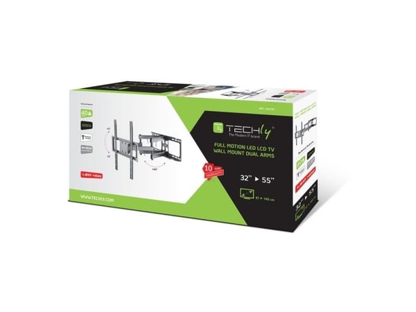 Techly ICA-PLB 344STY, 200 x 200 mm, 400 x 400 mm, -15 - 5°, -60 - 60°, Stål, Sort