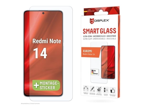 Displex 02094, Xiaomi, Redmi Note 14, Break resistant, Smutsavvisande, Reptålig, Transparent, 1 styck