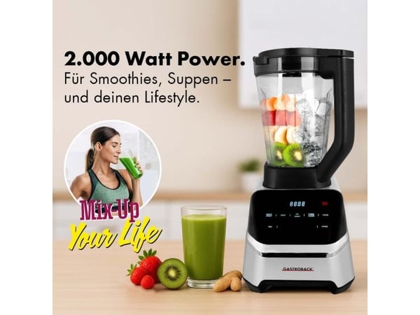 Gastroback Design Multi-Power Standmixer Mix & Soup, Bord juicepresse, 2 l, Pulsfunksjon, Isknusing, 0,9 m, 2000 W