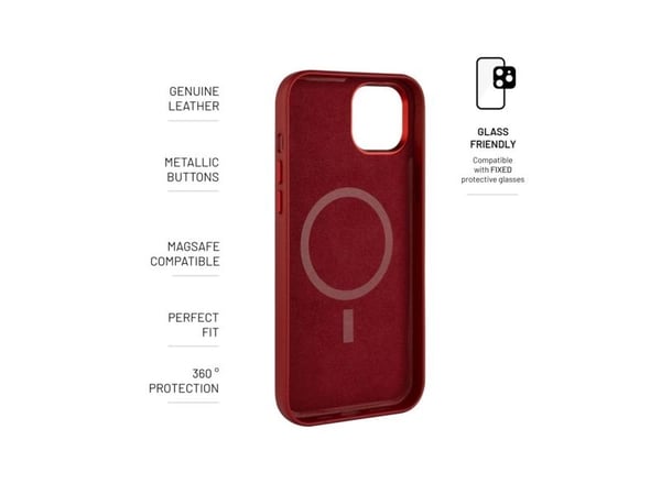 FIXED MagLeather, Suojus, Apple, iPhone 15 Plus, 17 cm (6.7"), Punainen