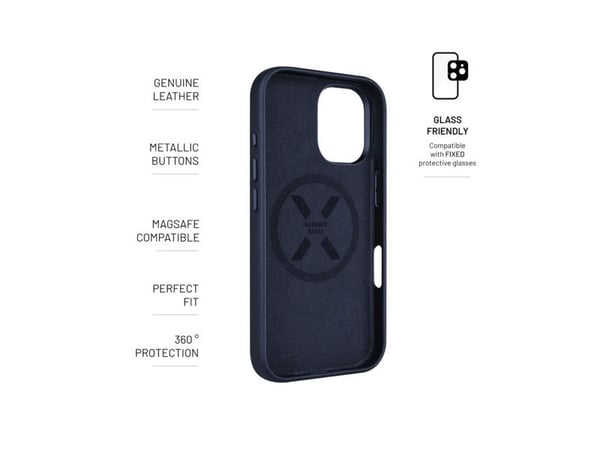 Fodral Fixed Fixed MagLeather | Bakstycke | Apple | iPhone 16 | Läder | Blå