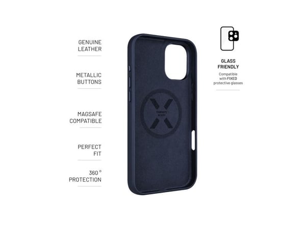 Fodral Fixed Fixed MagLeather | Bakstycke | Apple | iPhone 16 Plus | Läder | Blå