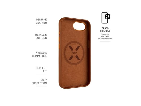 FIXED MagLeather, Suojus, Apple, iPhone 16e, 15,5 cm (6.1"), Ruskea