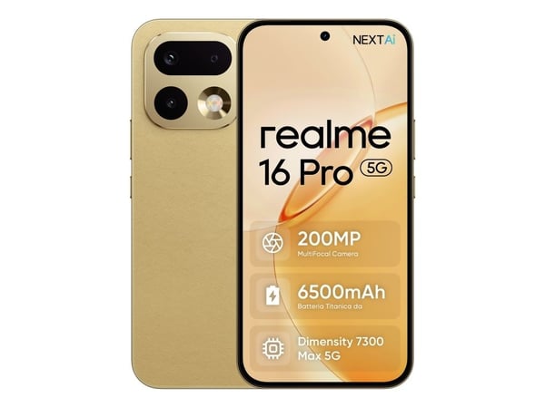 realme 16 Pro, 17,3 cm (6,8"), 1280 x 2800 pikseliä, 8 Gt, 256 Gt, 200 MP, Kultainen