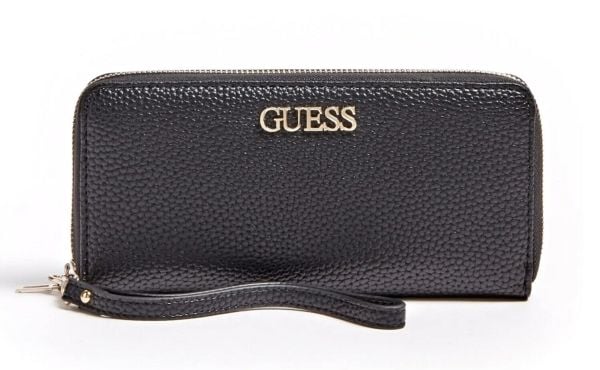 Guess Alby lær lommebok med glidelås SLG Large Zip, svart