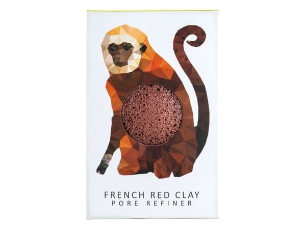 The Konjac Rainforest Monkey Mini Face Puff Red French Clay