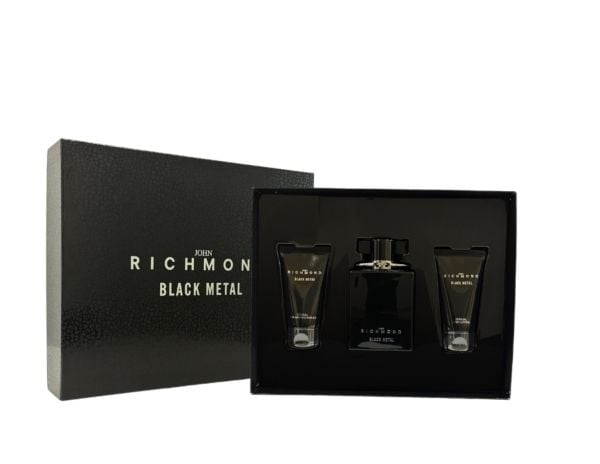 John Richmond-sett: Black Metal – Cleansing Shower Gel 50 ml + Black Metal – Body Lotion 50 ml + Black Metal – Eau De Parfum for menn 100 ml