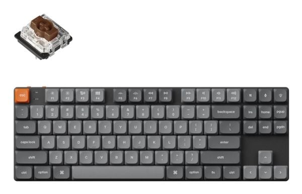 Keychron K1 MAX - Tastatur - QMK/VIA, tilpasset mekanisk - 80% - TKL - bakgrunnsbelyst - trådløs - USB-C, Bluetooth 5.1 - tastsvitsj: Gateron Low P...