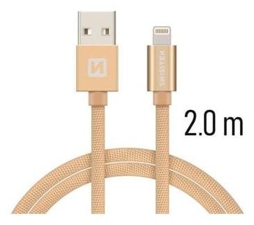 Swissten 71523304, 2 m, Lightning, USB A, Hankjønn, Hankjønn, Gull