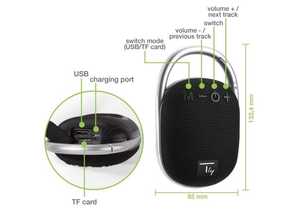 Techly ICASBL321BK, 4,5 cm, 5 W, 120 - 20000 Hz, 4 O, 90 dB, Ledning & Trådløs