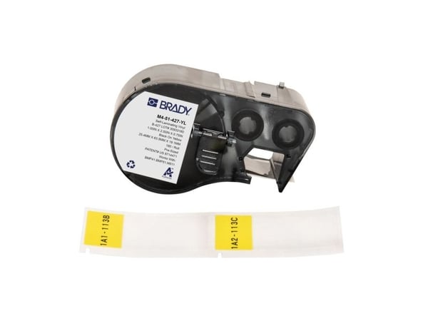 Brady M4-51-427-YL, Sort, Gult, Selvklebende skriveretikett, Vinyl, Trermisk overføring, Akryl, Permanent