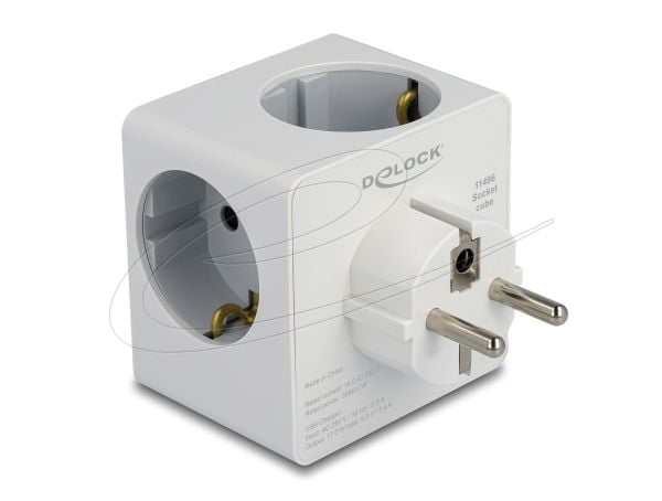 Delock - Strömadapter - 16 A - 6 utdatakontakter (2 x 9-stifts USB typ A, USB-C, 3 st. CEE 7/3 effekt) - vit