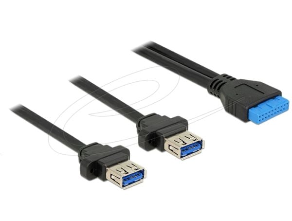 DeLOCK - USB-kaapeli - 19-pinninen USB 3.0 samlekasse (hun) til USB Type A (hun) panelmonterbar - 80 cm - sort - for P/N: 95234
