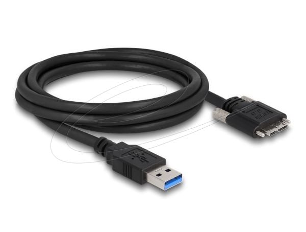 Delock - USB-kabel - USB-type A (hann) til Micro-USB Type B (hann) - USB 3.0 - 2 m - tommelskruer - svart