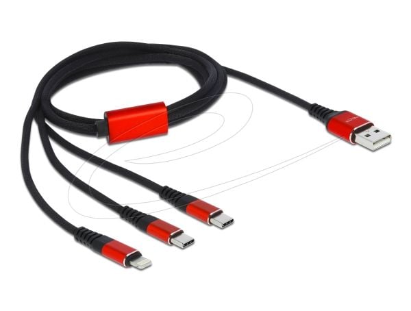 DeLOCK 86709, 1 m, USB A, USB C/Lightning, USB 2.0, Musta, Punainen