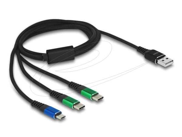 Delock - USB-kabel - USB (kun strøm) (hann) til Micro-USB type B (kun strøm), USB-C (kun strøm) (hann) - 5 V - 3 A - 1 m - svart