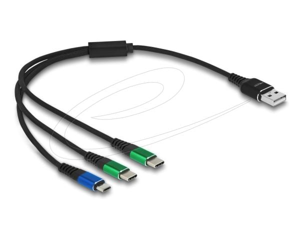 Delock - USB-kabel - USB (kun strøm) (hann) til Micro-USB type B (kun strøm), USB-C (kun strøm) (hann) - 5 V - 3 A - 30 cm - svart