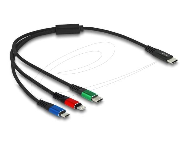 DeLOCK 86820, 0,3 m, USB C, USB C/Micro-USB B/Lightning, USB 2.0, Musta, Sininen, Vihreä, Punainen